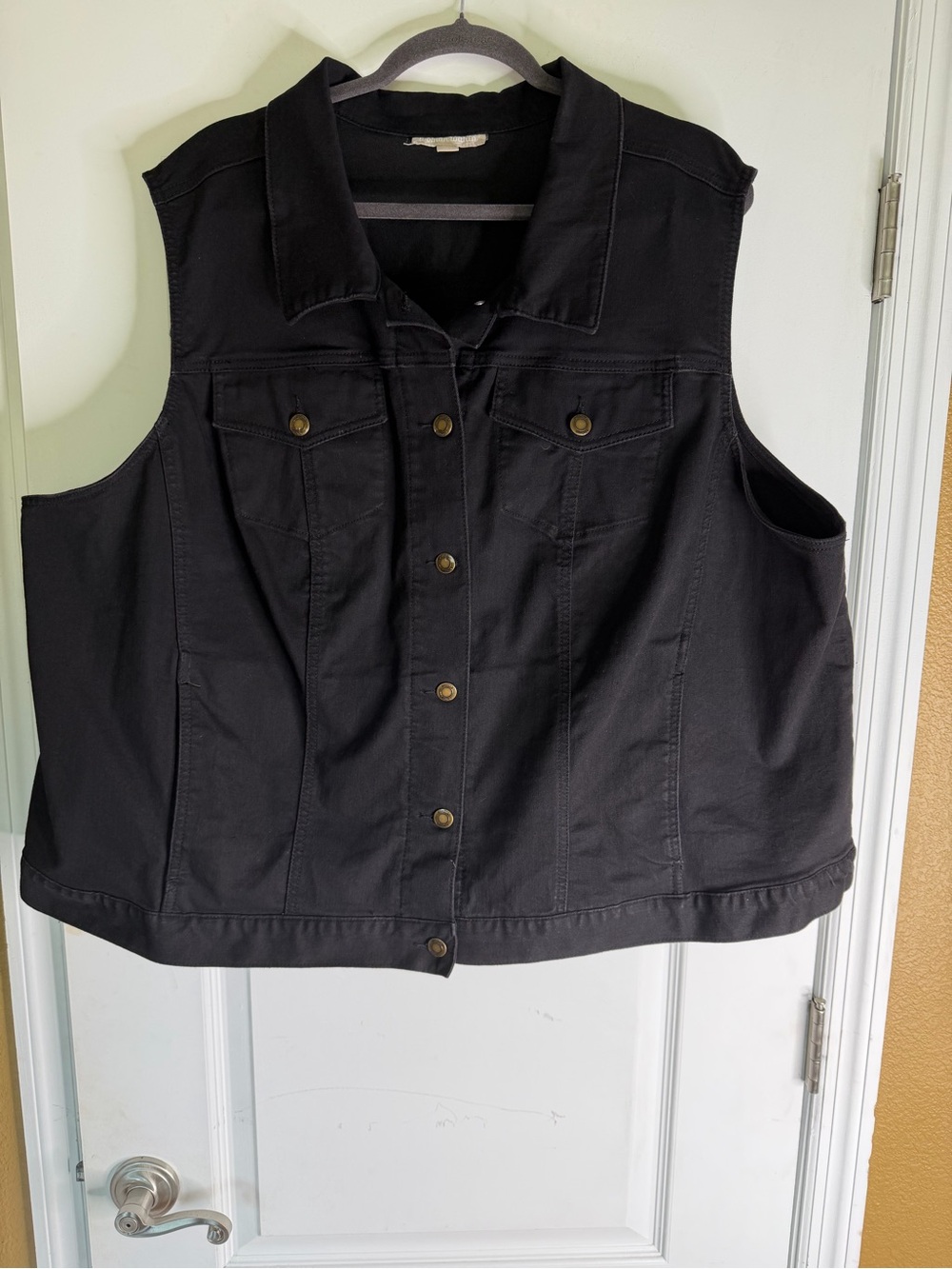 Woman Within Black Sleeveless Black Denim Vest with Button Front. Size 30W